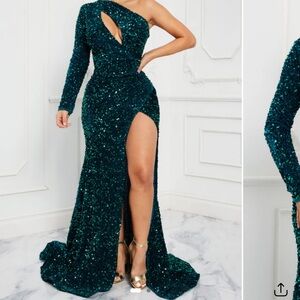 Fashion Nova Teal One-Shoulder Dress